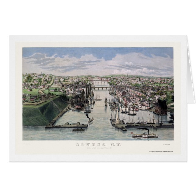 OswegoのNYのパノラマ式の地図- 1855年 (正面横)
