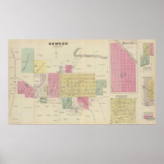Oswego, Neosho滝, Haverens, and Butler, Kansas ポスター (正面)
