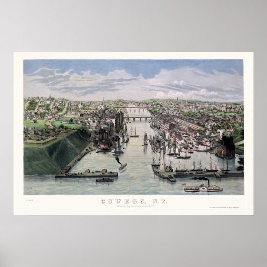 Oswego, NYパノラママップ – 1855 ポスター (正面)