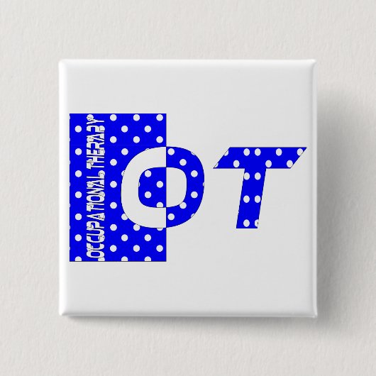 OTの青および白 缶バッジ (正面)