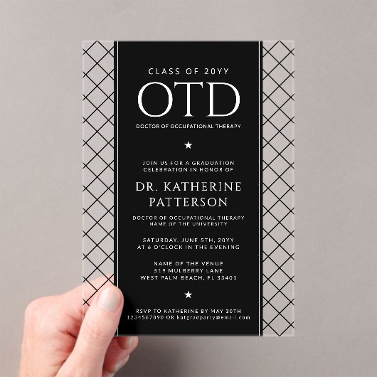 OTD Doctor of Occupational Therapy Graduation アクリル招待状 (インサイチュ (ポータブル))