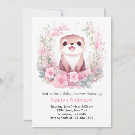 Oterly お洒落 Water Color Girl Baby Shour 招待状 (正面)