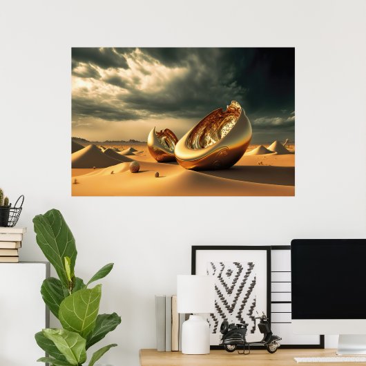 Otherworld Relics – Surreal Desert Sculpture ポスター (ホームオフィス)