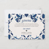Otomi Blue Floral Elegant Fiesta Spanish Wedding サンキューカード (正面)
