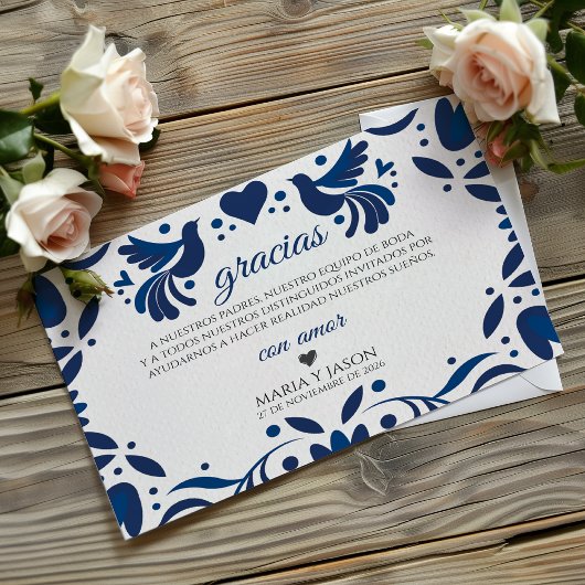 Otomi Blue Floral Elegant Fiesta Spanish Wedding サンキューカード