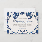Otomi Blue Floral Elegant Fiesta Spanish Wedding セーブザデート (正面)