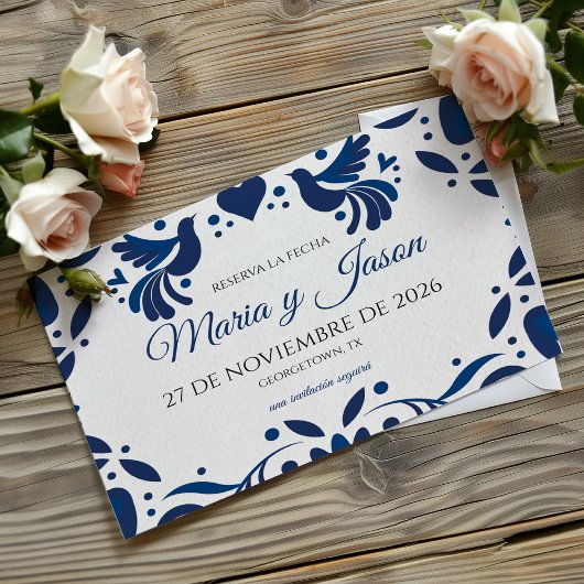 Otomi Blue Floral Elegant Fiesta Spanish Wedding セーブザデート