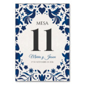Otomi Blue Floral Elegant Fiesta Spanish Wedding テーブルナンバー (正面)