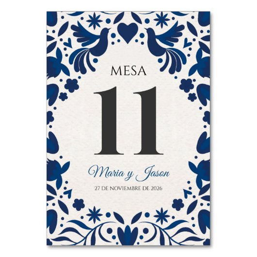 Otomi Blue Floral Elegant Fiesta Spanish Wedding テーブルナンバー (正面)