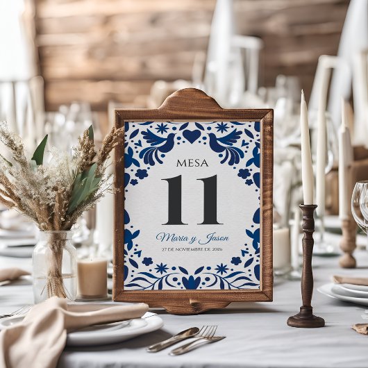 Otomi Blue Floral Elegant Fiesta Spanish Wedding テーブルナンバー