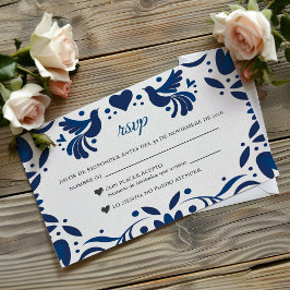 Otomi Blue Floral Elegant Fiesta Spanish Wedding 出欠カード
