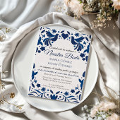 Otomi Blue Floral Elegant Fiesta Spanish Wedding 招待状