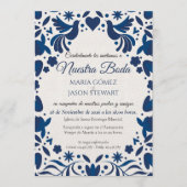 Otomi Blue Floral Elegant Fiesta Spanish Wedding 招待状 (正面)