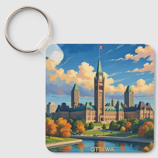 Ottawa Canada Parliament Building, City Skyline キーホルダー (正面)