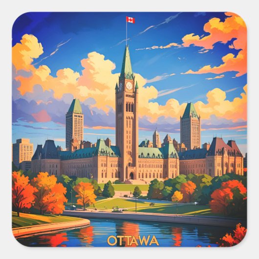 Ottawa Canada Parliament Building, City Skyline スクエアシール (正面)