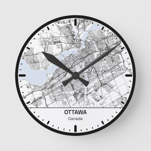 Ottawa Clock City Line Art ラウンド壁時計 (正面)