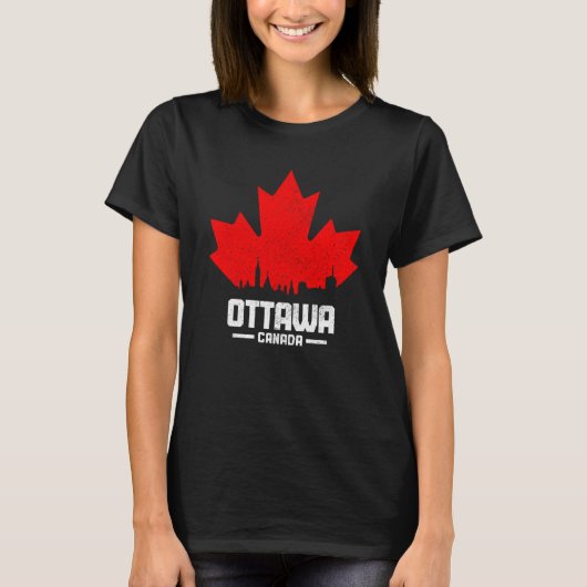 Ottawa Quebec Canada Maple Leaf Canadian Flag Skyl Tシャツ (正面)