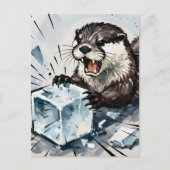 Otter Angry and Breaking Ice ポストカード (正面)