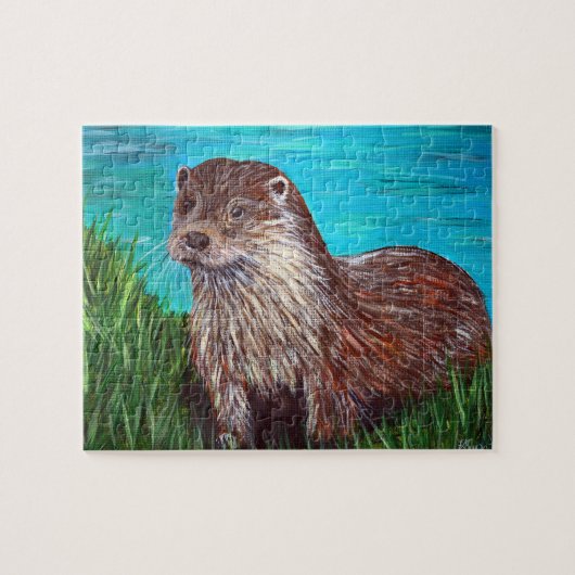 Otter by a River Painting ジグソーパズル (横)