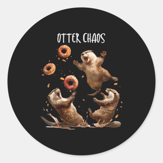 Otter Chaos Funny Bagel Fighting Sea Otters Pun An ラウンドシール (正面)