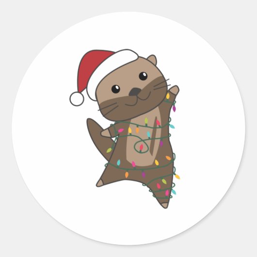 Otter Christmas Snow Winter Animals Otter ラウンドシール (正面)