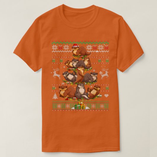 Otter Christmas Tree Lights醜いセーターOttersまたは Tシャツ (デザイン正面)