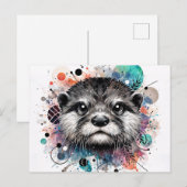 Otter Colorful Watercolor Art ポストカード (正面/裏面)