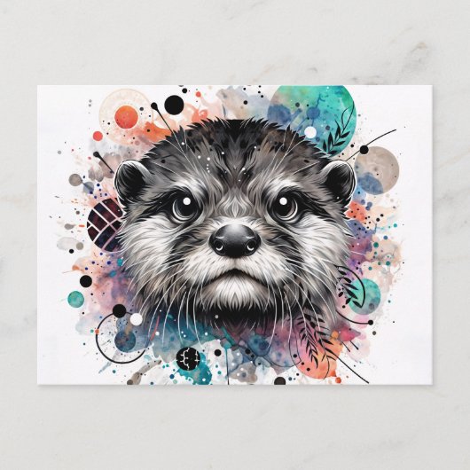 Otter Colorful Watercolor Art ポストカード (正面)