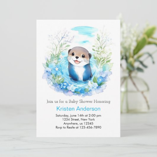 Otter Dreamscape Boy Baby Shower 招待状 (スタンド正面)