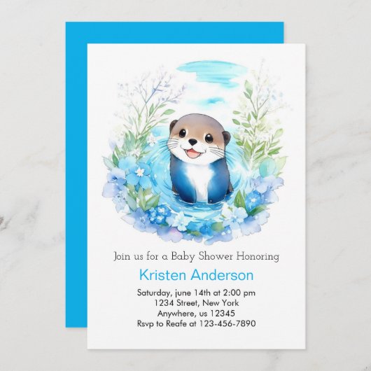 Otter Dreamscape Boy Baby Shower 招待状 (正面/裏面)