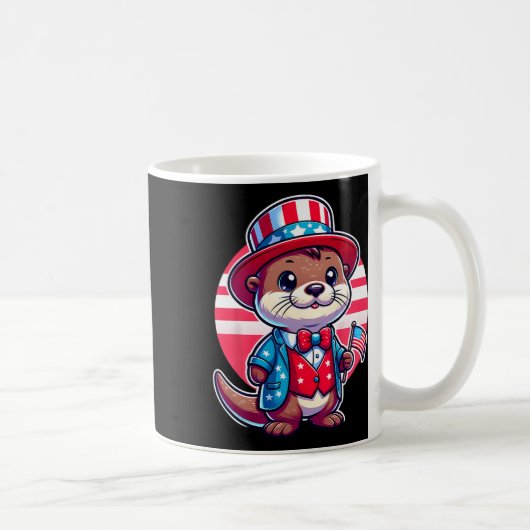 Otter Happy 4Th Of 7月インディペンデンスデイ男性女性 コーヒーマグカップ (右)