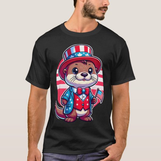 Otter Happy 4Th Of 7月インディペンデンスデイ男性女性 Tシャツ (正面)