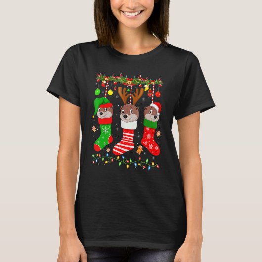 Otter In Christmas Socks Lights Otter Xmas Tシャツ (正面)