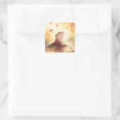 Otter in Water with Falling Autumn Maple Leaves スクエアシール (バッグ)