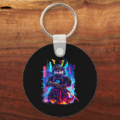 Otter Katana Cyberpunk Neon Samurai Japanese Art  キーホルダー (正面)