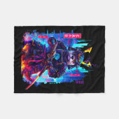Otter Katana Cyberpunk Neon Samurai Japanese Art  フリースブランケット (正面(横))
