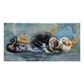 Otter mit Baby auf dem Wasser ポスター (正面)