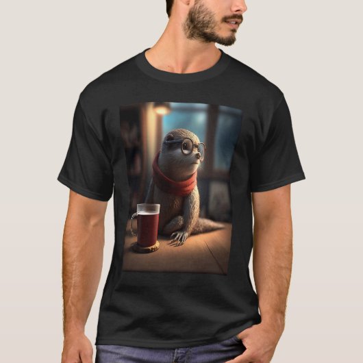 Otter  Nerd Otter Drinking Coffee  1 Tシャツ (正面)