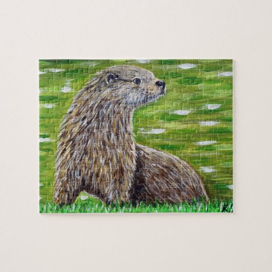 Otter on a River Bank Painting ジグソーパズル (横)