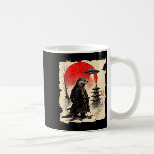 Otter Samurai Retro Ufo Japanese Warrior Art Graph コーヒーマグカップ (右)