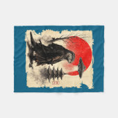 Otter Samurai Retro Ufo Japanese Warrior Art Graph フリースブランケット (正面(横))