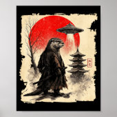 Otter Samurai Retro Ufo Japanese Warrior Art Graph ポスター (正面)