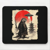 Otter Samurai Retro Ufo Japanese Warrior Art Graph マウスパッド (正面)