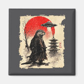 Otter Samurai Retro Ufo Japanese Warrior Art Graph マグネット (正面)