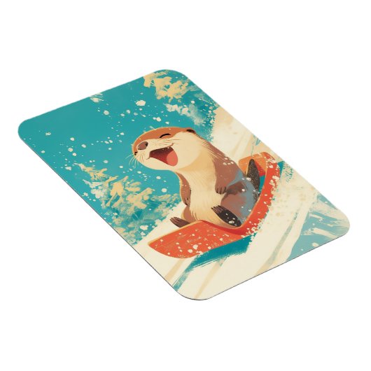 Otter Sledding in Snow マグネット (右側)
