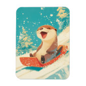 Otter Sledding in Snow マグネット (縦)