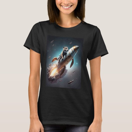 Otter Space Puns Space Otter Riding A Rocket 3 Tシャツ (正面)
