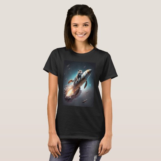 Otter Space Puns Space Otter Riding A Rocket  3 Tシャツ (正面フル)