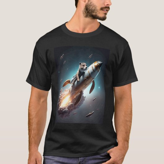 Otter Space Puns Space Otter Riding A Rocket  3 Tシャツ (正面)