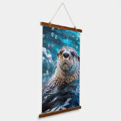 Otter Swimming 吊り下げ型タペストリー (傾斜あり)